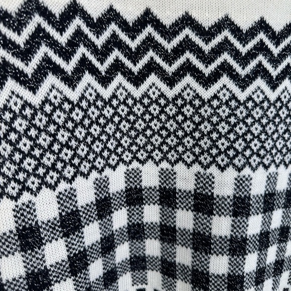 Talbots Sweater Woman 2X Cream Black Fair Isle Wool Nordic Shimmer Holiday - Picture 2 of 7